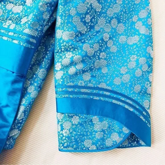 Womens Dress Silk Custom 3/4 Sleeve Floral Dressy Asian Holiday Party Wedding S - Picture 5 of 5